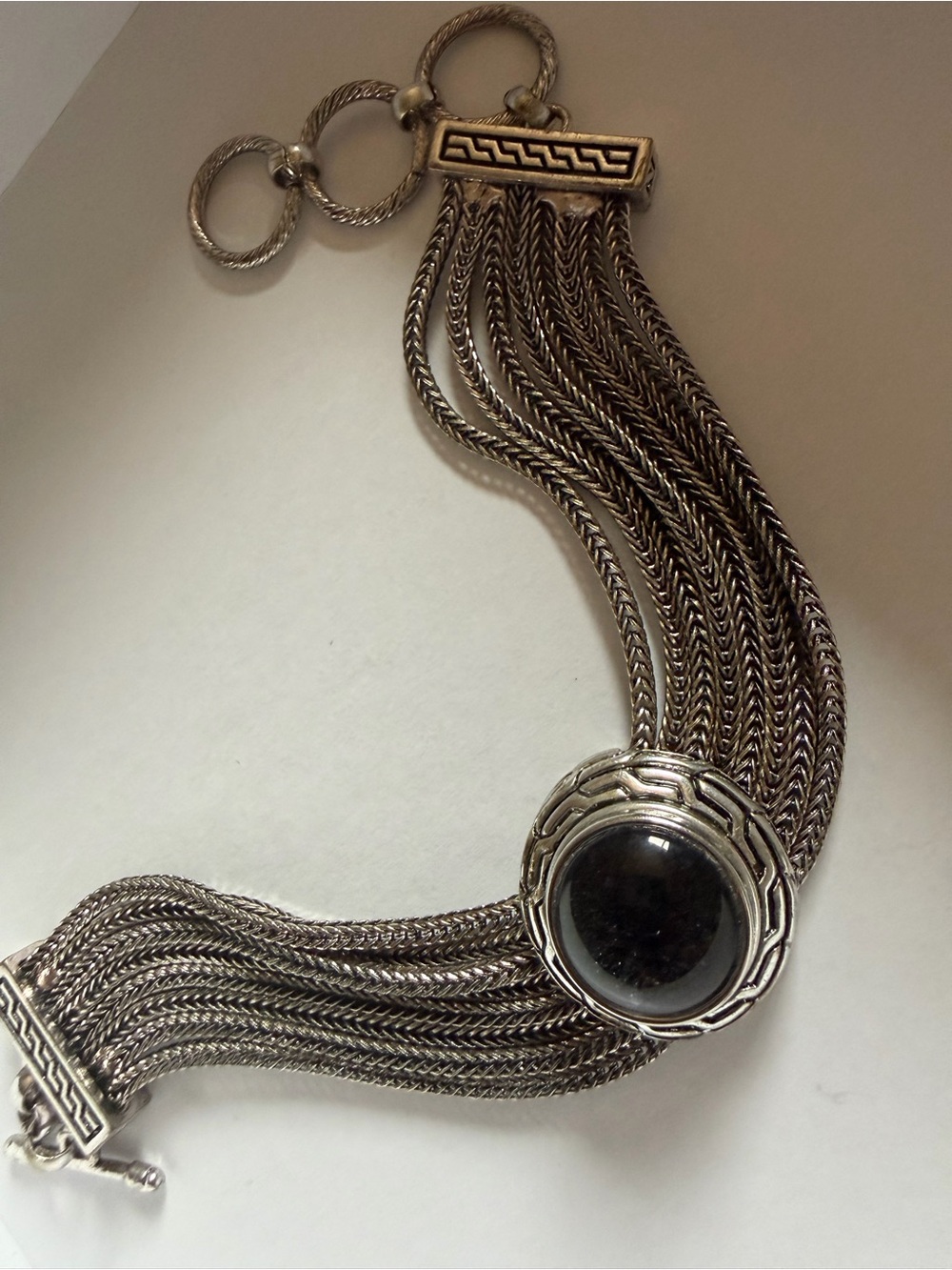 Silver tone Multi-Chain Bracelet with Black Stone Accent